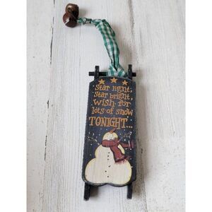 Starlight‎ Star Bright wooden mini sled snowman Bell ornament Xmas